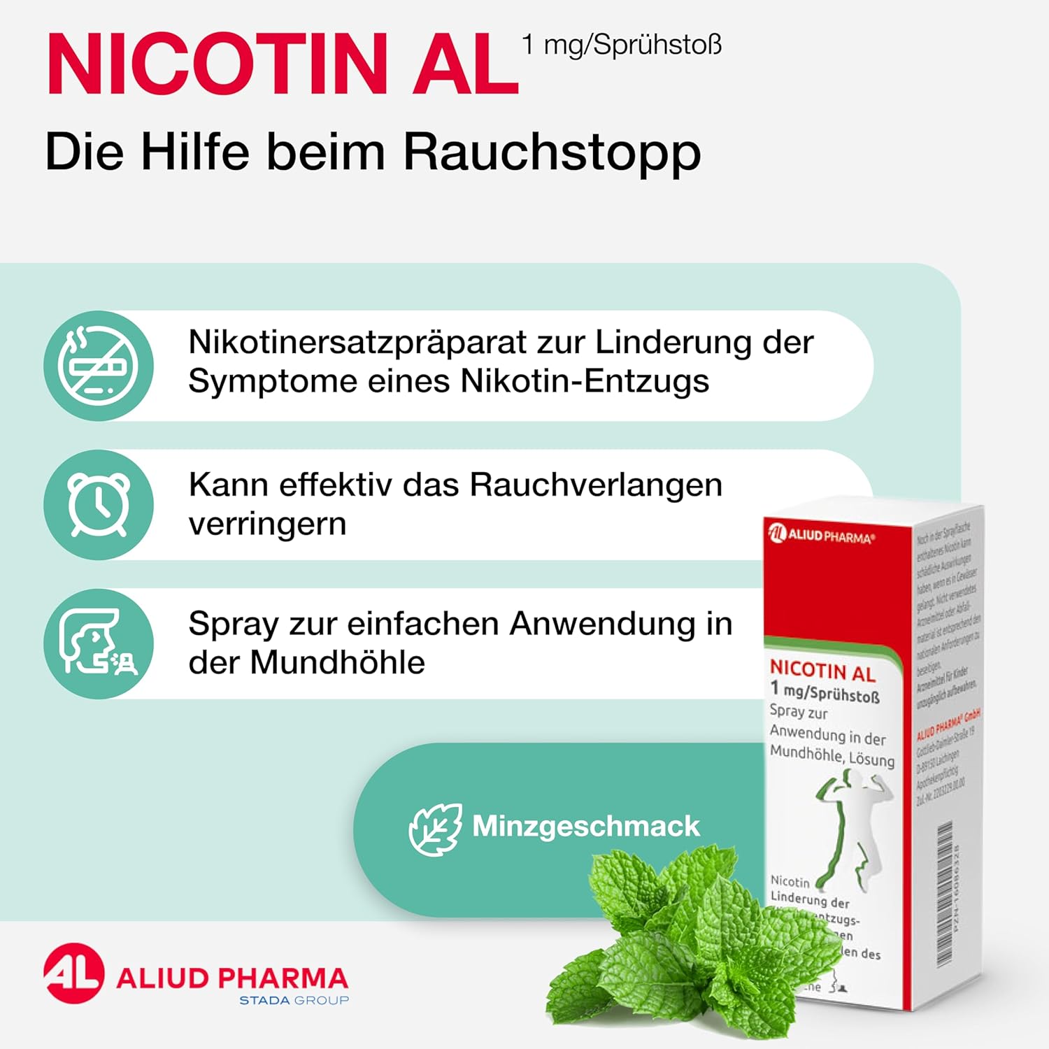 ALIUD PHARMA Nicotin AL 1 mg/Sprühstoß Spray zur Anwendung in der Mundhöhle: Lösung gegen Rauchverlangen 1 Stück (1er Pack)
